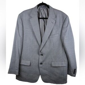 Ralph Lauren 46R Wool Houndstooth Blue Black White Blazer Double Vented Business
